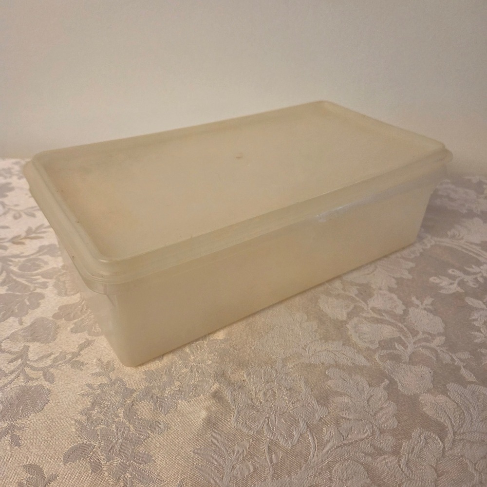 Vintage Tupperware Frosted Clear Rectangular 11x6.5x3.5 Storage 677-2 678-2